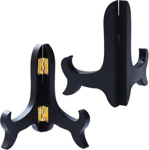 4 Pieces Black Wooden Easel Mahogany Finish Display Stand Plate Holder for Picture Frame Folding Display Stand (4 Inches)...