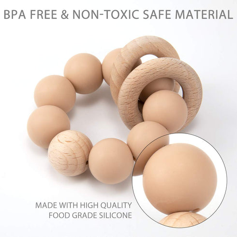Silicone Baby Teether, Food Grade Silicone & Beech Baby Teething Toy, BPA Free (Sage)...