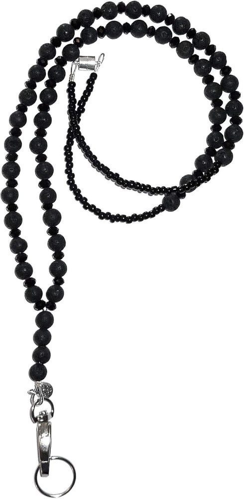 Beaded Essential Oils Diffuser Black Lava Women's Lanyard, 34" For ID Badge Card Holder Teacher Gift Nurse Cruise Keys...