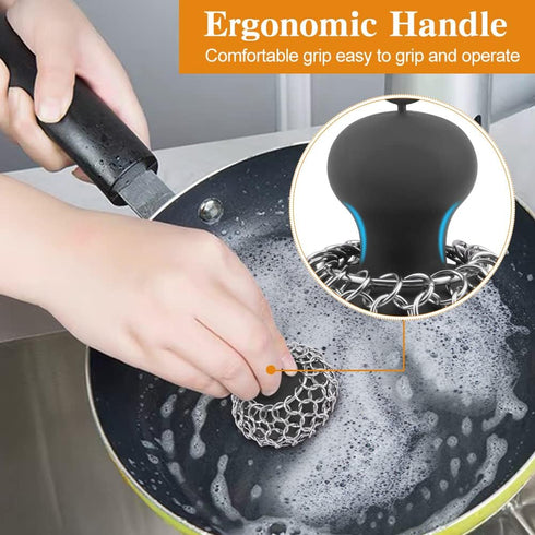 4pcs Cleaning Tool, Stainless Steel Cast Iron Skillet Cleaner, Cast Iron Scrubber Kit,Chainmail Scrubber with Scraper Tool for Cast Iron Pans, for...