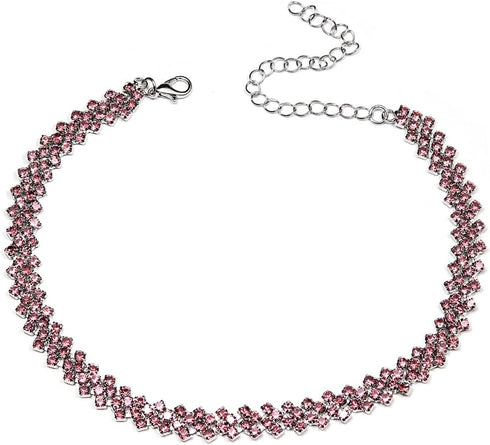 Pingyongchang Choker Rhinestone Necklace Diamond Row Necklaces Multi-Row Crystal Chokers Necklace Gold Silver Chain Minimalist Jewerly Sparkly Par...