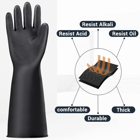 Thick Chemical Resistant Rubber Gloves, Waterproof Cleaning Protective Heavy Duty Gloves, 18" Black Safety Work Gloves, Acid/Alkali/Oil Resistant ...