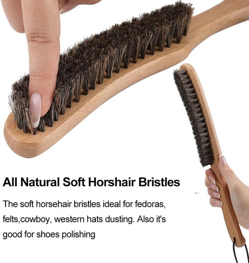 Hat Brush Combo Kit - Horsehair Felt Hat Brush Clean Cowboy Hat, Fedora Hat & Baseball Cap, Boar Bristle Lint Brush Remove Pet Hair Dust for Suits...