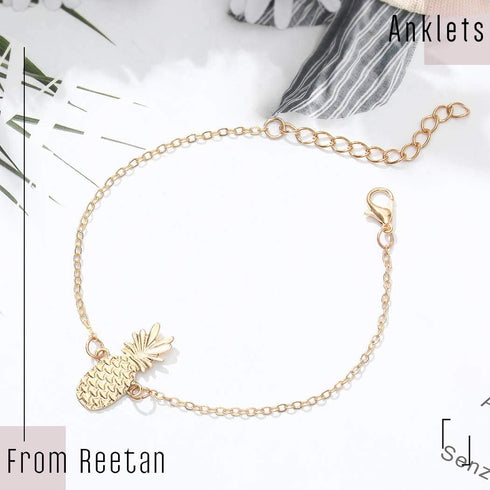 REETAN Boho Beach Anklets Gold Pineapple Fashion Ankle Bracelet Adjustable Foot Jewelry for Women...