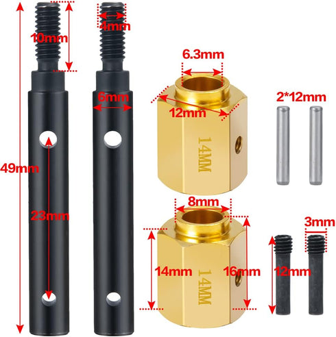 RCLIONS Steel Stub Axle with Brass Extended Wheel Hubs Hex +14mm for TRX4 1/10th RC Crawler Car...