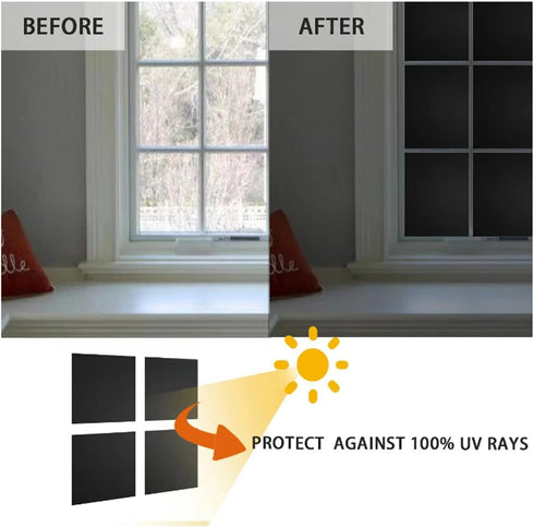 Window Privacy Film Static Cling Total Blackout 100% Anti UV Window Film Black Removable Plastic Glass Covering Window Tint for Home Office (11.8"...