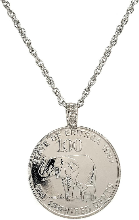 American Coin Treasures Lucky Elephant Coin Pendant | Mother and Baby Elephants | Silvertone 24 Inch Rope Chain | Certificate of Authenticity |...
