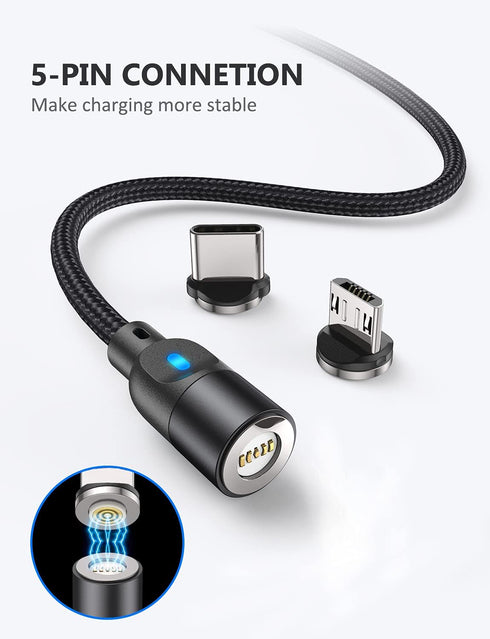 A.S Magnetic Charging Cable, Magnetic Type C Cable Fast Charging Data Sync Magnetic Cable Magnetic Phone Charger for Micro USB, USB C, i-Product S...