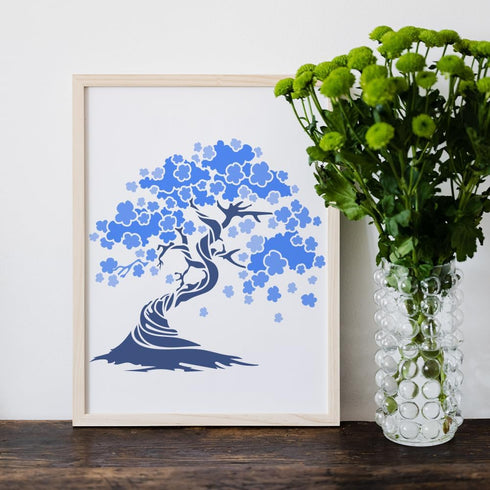 2pcs Cherry Blossoms Stencils 11.8×11.8inch Large Blooming Stencil with Paint Brush Square Japanese Style Drawing Template for Wood Walls Canvas F...