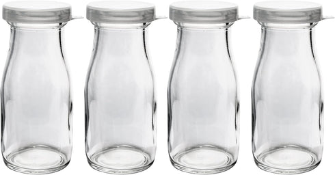 Old Fashioned Heavy Clear Glass Half Pint Milk Bottle, Decanter Cream Server with Lid (4 pack)...