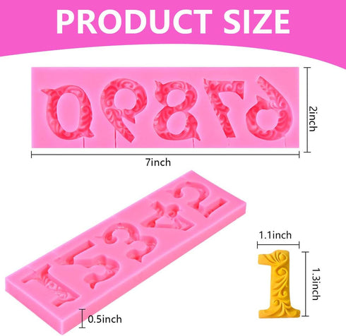 OBTANIM Silicone Number 0-9 3D Embossed Fondant Chocolate Mold with Stick Hole for Birthday Cake Decorating DIY Baking...