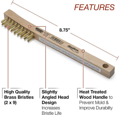Lincoln Electric K3183-1 Brass Wire Brush, 2 x 9 Bristle Rows, 8.75" Length, Curved Handle, K3180-1...