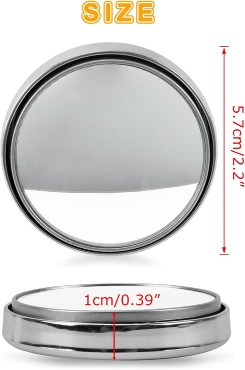 2 Pieces Blind Spot Mirror - PSLER 2" Round HD Glass Convex Rear View Mirror with Frame, 360° Wide Angle Side View Mirror Accessories with Self Ad...
