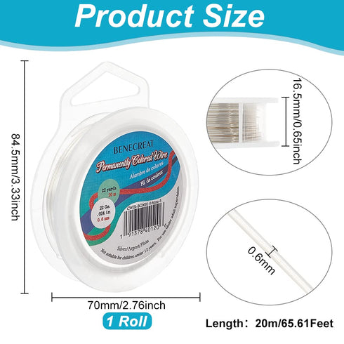 BENECREAT 22 Gauge Silver Jewelry Wire Tarnish Resistant Copper Wire Beading Making Wire for Bracelet Necklace Jewelry Making, 66 Feet/22 Yard...