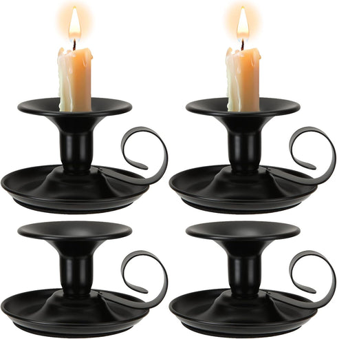 Retro Iron Taper Candle Holder Set of 4, Black Candlestick Holders Candlelight Stand with Handle Simple Ring Candle Stick Holder for Wedding Dinni...