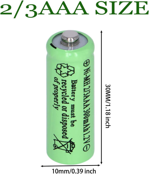 8 Packs Ni-MH 2/3AAA 1.2v 300mah Rechargeable Batteries Button Top 3A Battery (They are not AAA Size Batteries)...
