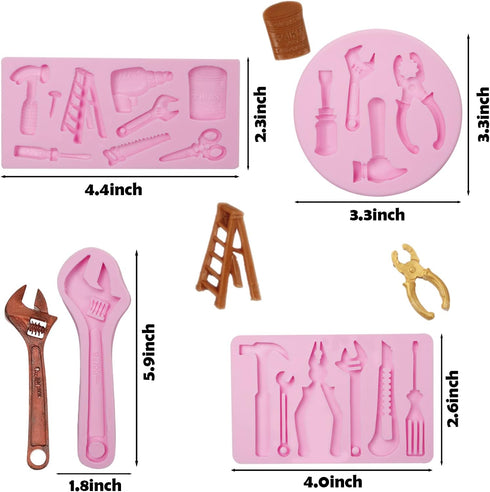 Hand Tools Silicone Molds, Construction Tools Fondant Molds, 3D Sugar Chocolate Molds for Cake Decoration Cupcake Topper Cookie Candy Polymer Clay...