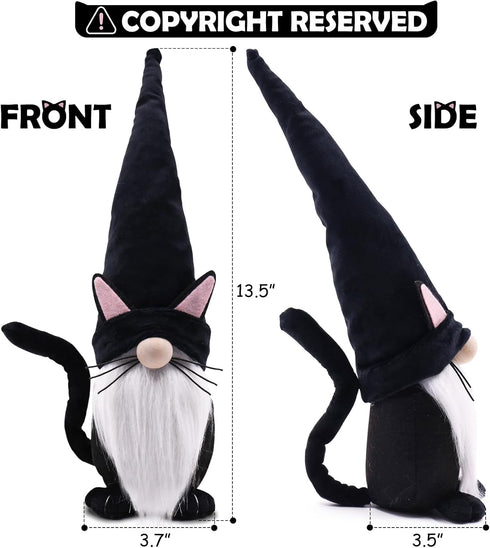 Upltowtme Black Cat Gnome Plush 13.5" Handmade Scandinavian Tomte Figurine Spring Farmhouse Decor Ideal Gift for Women and Cat Lovers...