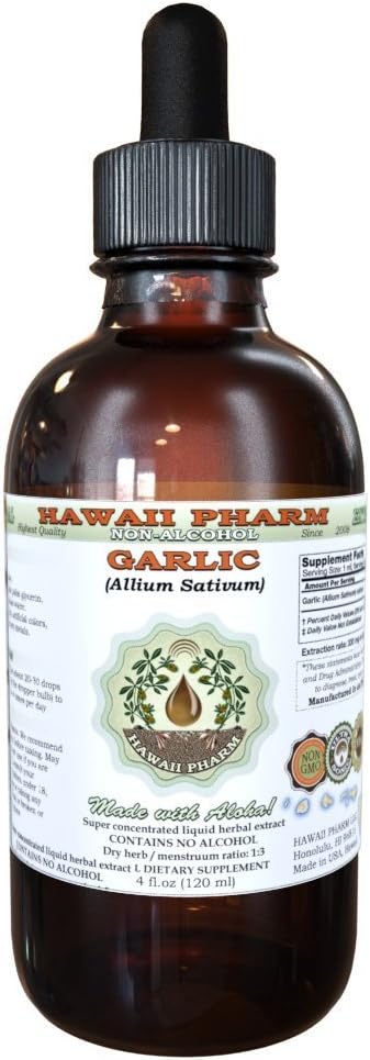 Garlic Alcohol-Free Liquid Extract, Organic Garlic (Allium sativum) Dried Powder Glycerite Hawaii Pharm Natural Herbal Supplement 2 oz...
