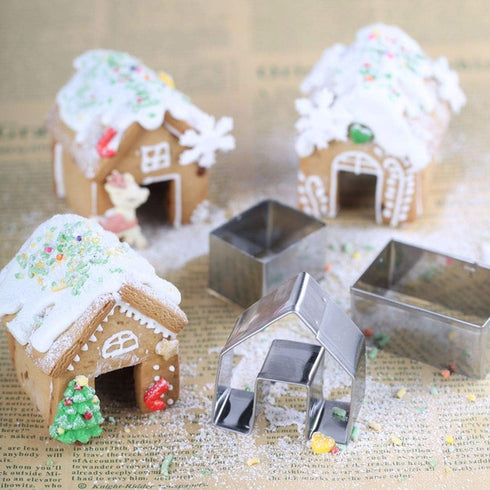 La Tartelette 3 Pcs Stainless Steel Christmas Mini House Mold Gingerbread Cookie Cutters Set Cupcake Chocolate Easter Gingerbread House Kit (Small...