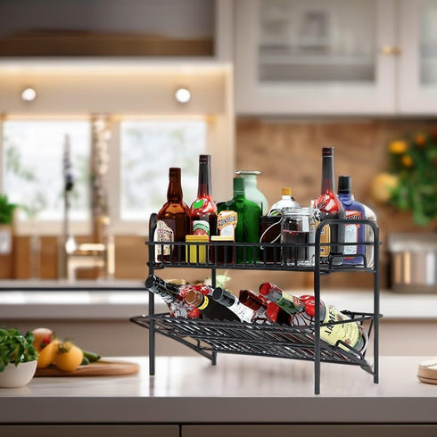HengLiSam Spice Rack Organizer for Countertop, Heavy Duty Full Solid Metal Kitchen Shelves, 2 Tier Liquor Shelves Freestanding Holder Storage for ...