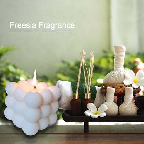 Bubble Candle Soy Wax Scented Cube Candle for Home Decor - Freesia and Bluebell Fragrance (White Blue)...