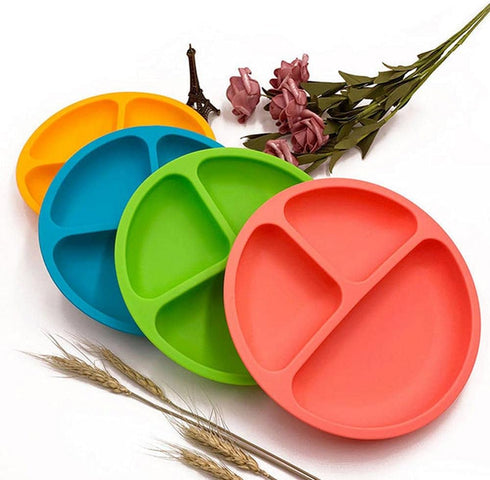 Divided Silicone Plates for Toddlers | BPA Free | Dishwasher, Microwave and Oven Safe | Kids Plates with Dividers (Boys)...