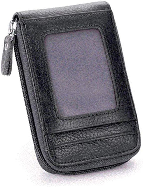 BAKUN Premium Leather Slim Zipper Business/Credit Card Wallet Case Holder with Clear Photo Slot, Security Travel Wallet(Black)...