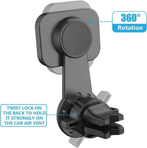 WixGear Magnetic Mount, Universal Air Vent Twist Hole Magnetic Phone Holder for Car, for All Cell Phones with Fast Swift-Snap Technology, Will Not...