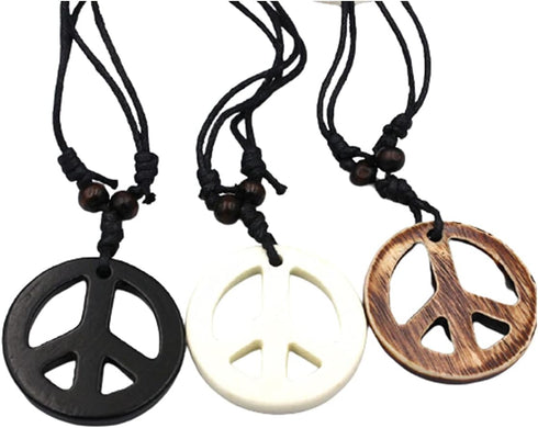 3Pcs Love Peace Sign Hippie Pendant Necklace Vintage Rope Chain Resin Peace Pendant 1960s 1970s Hippie Party Dressing Accessories Jewelry for Wome...