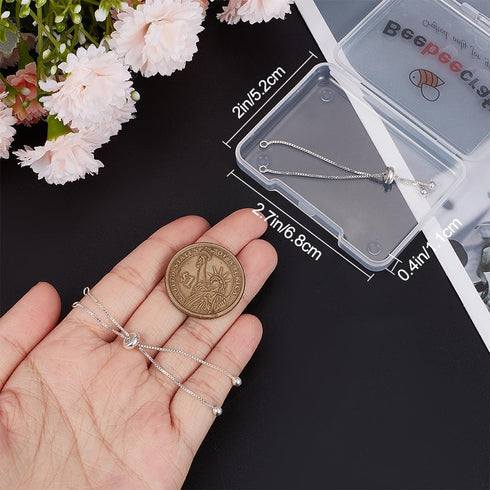 Beebeecraft 1 Box 2Pcs Adjustable Slider Bracelet Chain Sterling Silver Italian Ball Bead Chain Link Necklace Making for DIY Craft Jewelry 4.72 In...