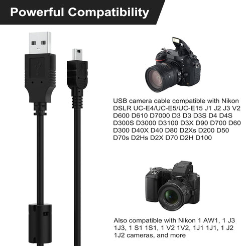 UC-E4 USB Cable Compatible with Nikon D40 D40X D50 D60 D70 D70S D80 D90 D100 D200 D300 D300S D610 D700 D3000 D3100 D7000 D1X D1H D2X D2H D2HS D3 D...