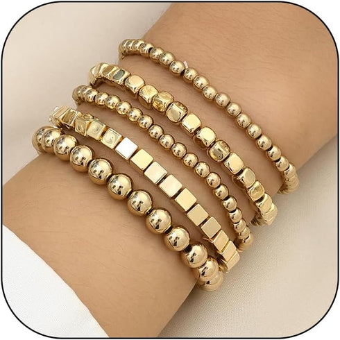 CSIYANJRY99 Silver Beaded Bracelets for Women Gold Stackable Stretch Bead Bracelet Set Beads Bracelet Stack Pack Hand Jewelry...