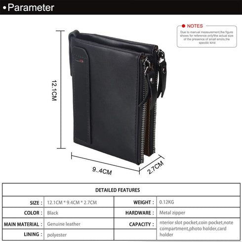 Men's Folding Double Zip Wallet RFID Blocks Retro Short Coin Purse...