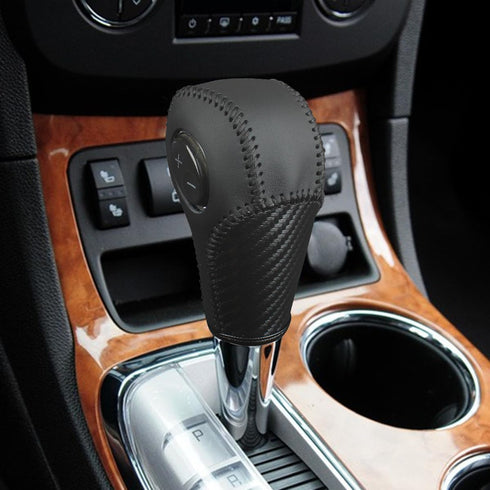 Custom Fit Black Genuine Leather Gear Shift Knob Cover for GMC Acadia 2007 08 09 10 11 12 13 14 15 2016 Automatic Accessories (Black pattern black...