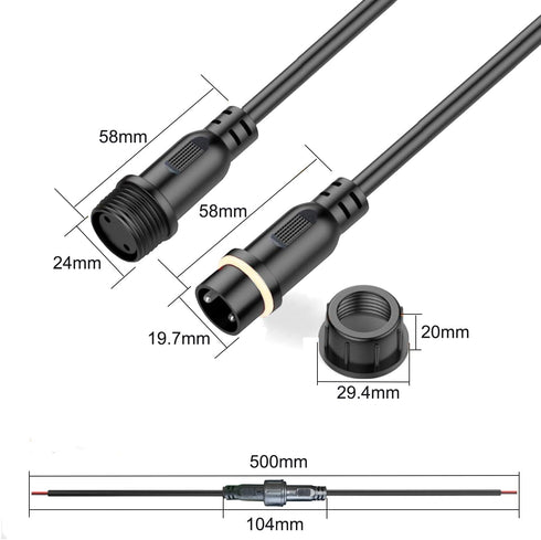 2Pin Waterproof Connector,2 Wire Male Female Plug LED Connector,with 12AWG IP68 25CM Extension Cable, for Car, Boat,Truck,Indoor/Outdoor LED Strip...