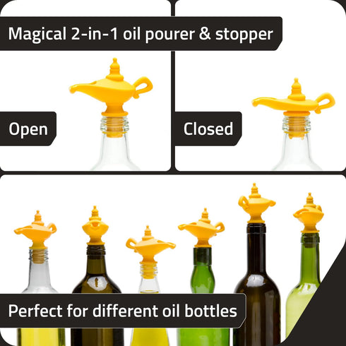 Peleg Design Oiladdin Oil Pourer and Stopper, Silicone Oil Pour Spout for Olive Oil, Aladdin Lamp Design Oil Dispenser Bottle Stopper, 8x9x4.5 cm,...