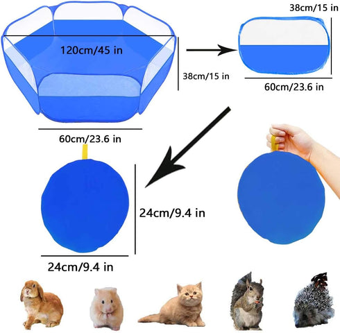 Small Animals Tent,Reptiles Cage,Breathable Transparent Pet Playpen Pop Open Outdoor/Indoor Exercise Fence,Portable Yard Fence (Upgrade Blue)...