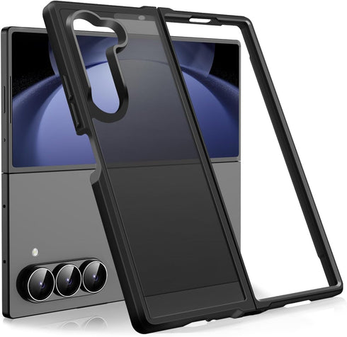 for Samsung Galaxy Z Fold 6 Case, Z Fold 6 Case with Camera Frame Protection, Thin Anti-scratch PC Matte Translucent Back & Flexible TPU Hinge Sho...