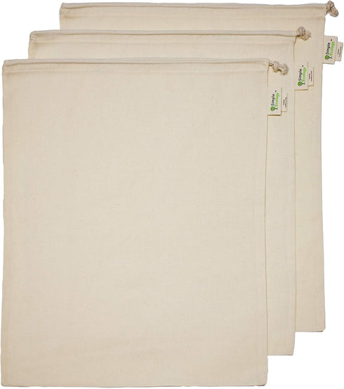 Reusable Grocery Produce Shopping and Storage Bags, Organic Cotton Muslin, XLarge 3 pack...