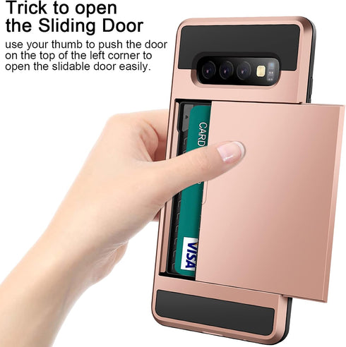 Vofolen for Galaxy S10 Plus Case Wallet Card Holder ID Slot Sliding Hidden Pocket Anti-Scratch Dual Layer Protective Hard Shell Rugged TPU Bumper ...
