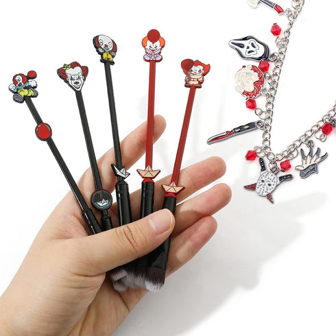 Nightmare Before Christmas Makeup Brushes - 5pcs Corpse Bride Anime Make Up Brush Set Silver Drawstring Bag Included (Brushes and Bracelet 2)...