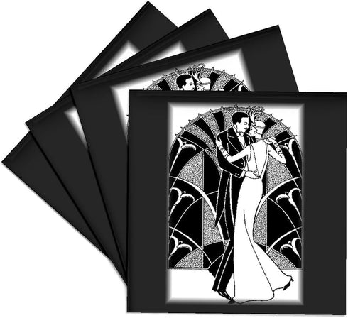 3dRose CST_41536_3 Art Deco Dancing Couple Ceramic Tile Coasters, Set of 4...