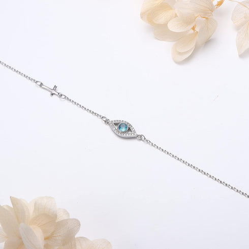 925 Sterling Silver Anklets for Women Evil Eye Cross Adjustable Anklet With Bead Dainty Evil Eye Ankle Bracelets Jewelry Gift...