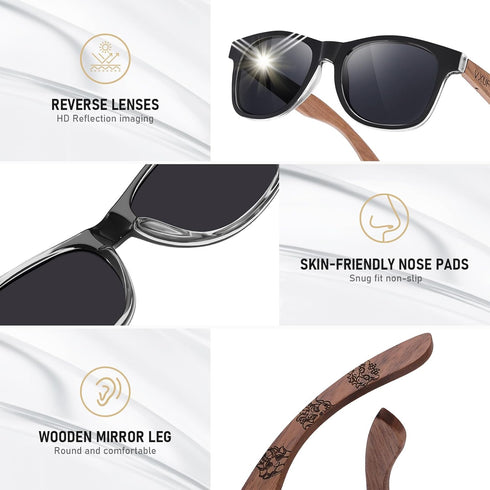 Wooden polycarbonate Sunglasses for men and women polarized light UV protection wooden foot pattern carved sunglasses...