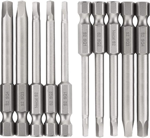 10PCS Magnetic Square Head Screwdriver Bits Set 1/4'' Hex Shank Square Drive Bit S2 Steel SQ1, SQ2, SQ2.7, SQ3, SQ4 Quick Release Power Tools for ...