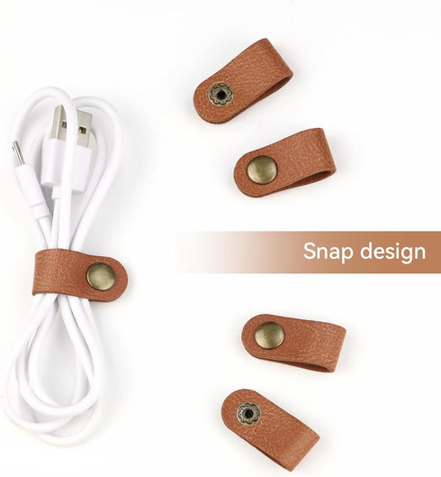 5 Pieces PU Leather Cord Organizer Reusable Cable Organizer Cord Keeper for Cable Straps,wrap Headphone,Earbud case,Headset (Brown)...