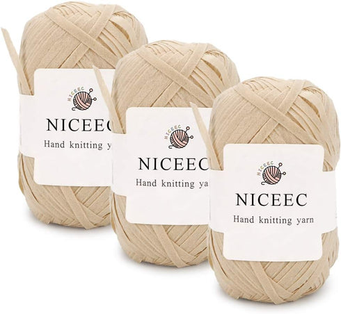 NICEEC 3 Skeins Kraft Paper Yarn Raffia Yarn Soft Craft Ribbon Yarn Polyester Yarn for Crocheting DIY Weaving-Total Length 145m×3(158yds×3, 50g×3)...