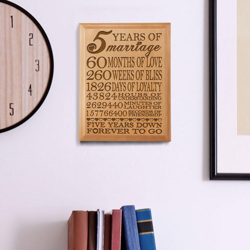 KATE POSH - 5th Anniversary Engraved Natural Wood Plaque, 5th Wedding for Her, for Him, for Couple, 5 Years of Marriage, 5 Years Together as Husba...