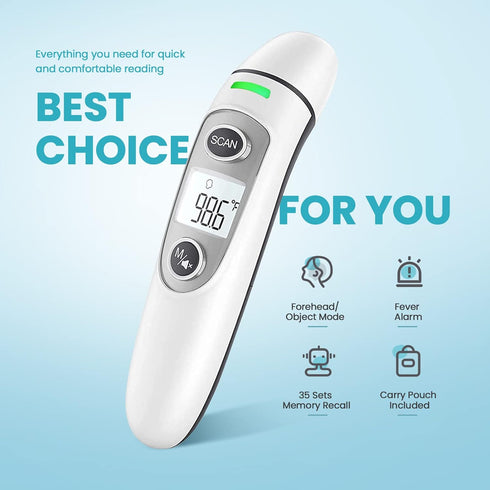 Forehead Thermometer for Adults, Digital Infrared Thermometer for Baby and Kids, Touchless Thermometer for Fever with LCD Screen, Fever Alarm, Mem...